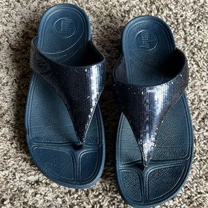 Fitflop Electra Blue Sequin Sparkle Thong Flip Flop Sandal Womens Size 8